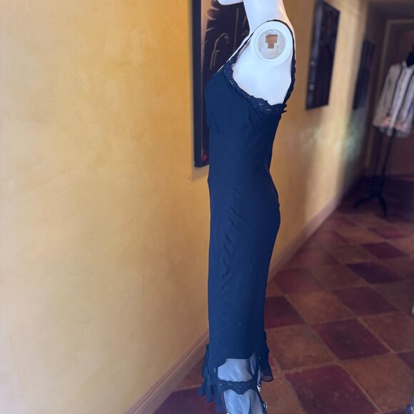 Y2K! RARE! Vintage Bebe Black Silk Slip Dress with Lace & Rhinestone – Size S - Picture 3 of 11